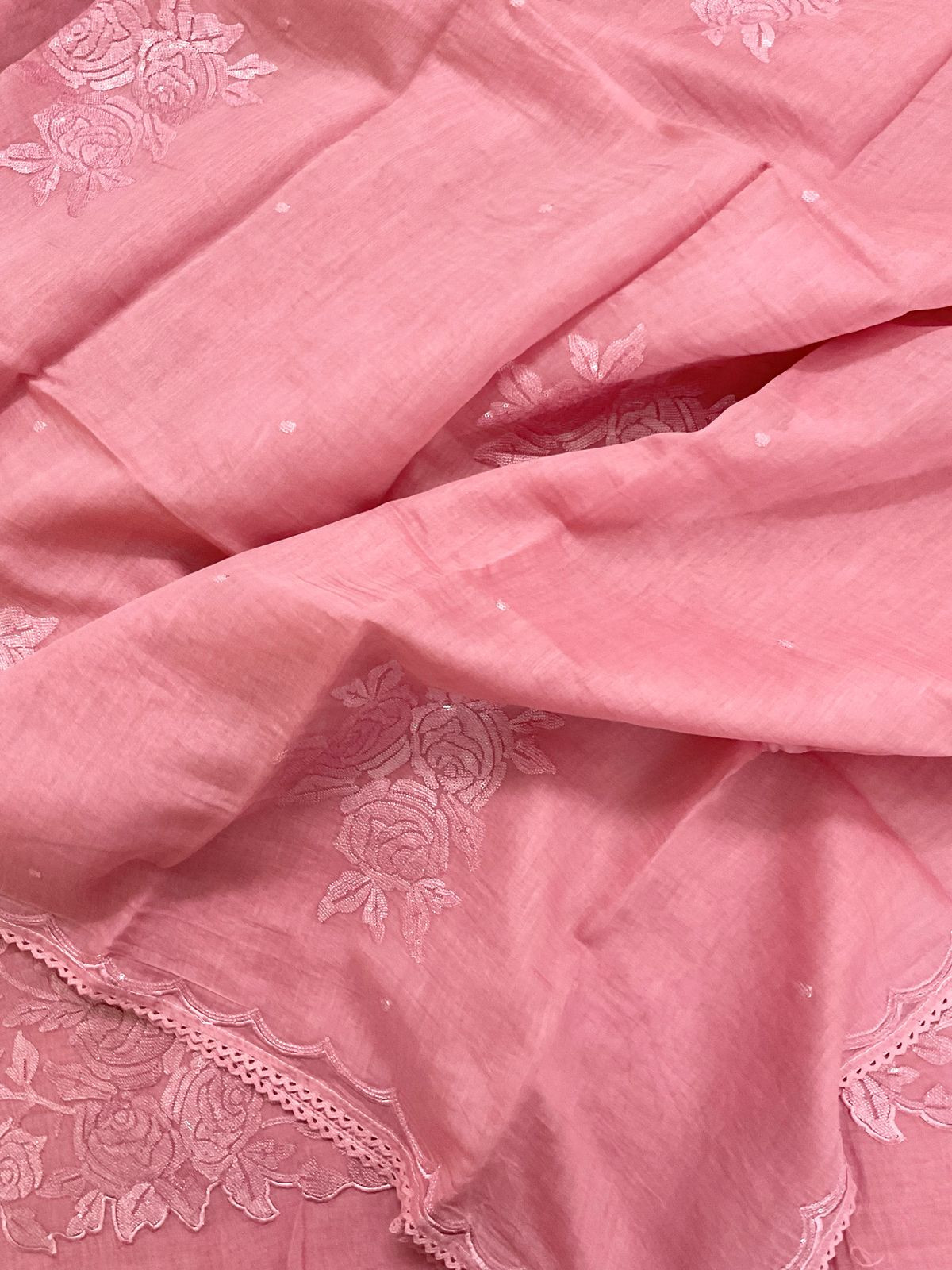 Pure Mul Chanderi Embroidered Suit - Pink