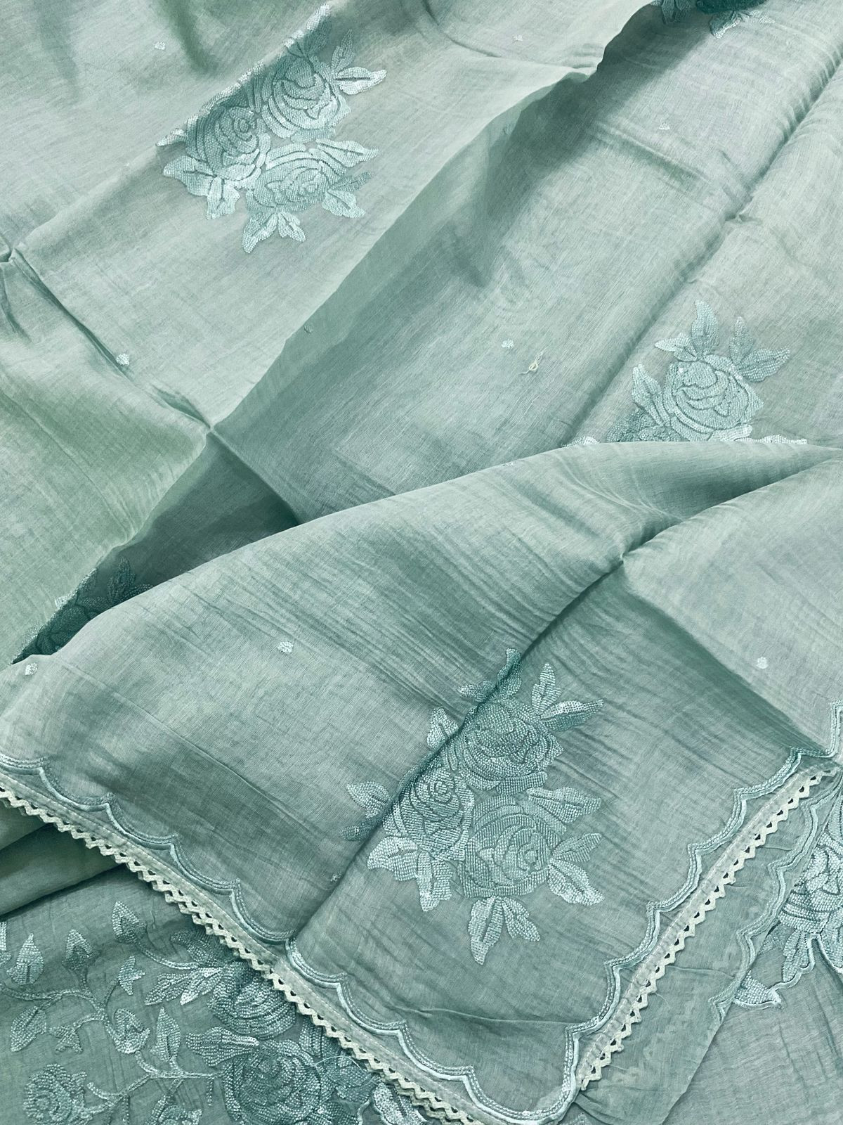 Pure Mul Chanderi Embroidered Suit - Blue