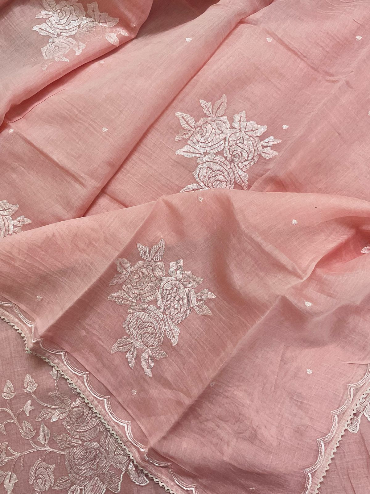 Pure Mul Chanderi Embroidered Suit - Pink