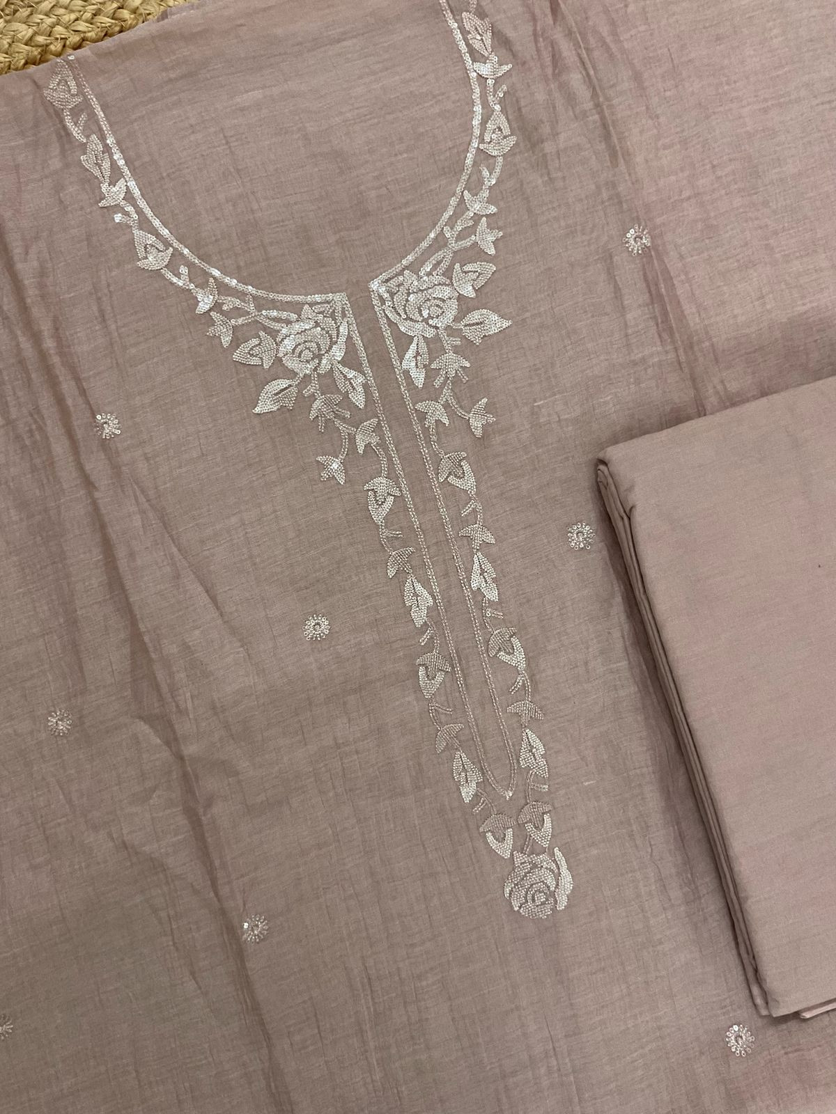 Pure Mul Chanderi Embroidered Suit - Light Onion Pink