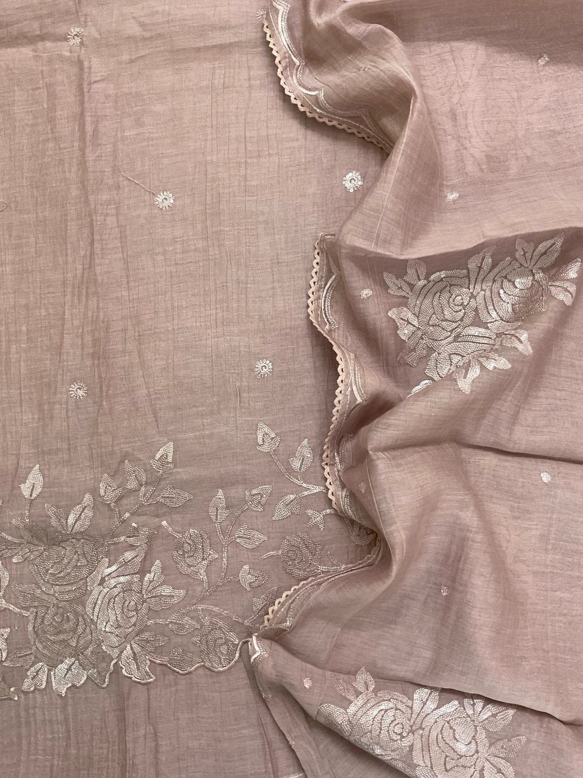 Pure Mul Chanderi Embroidered Suit - Light Onion Pink