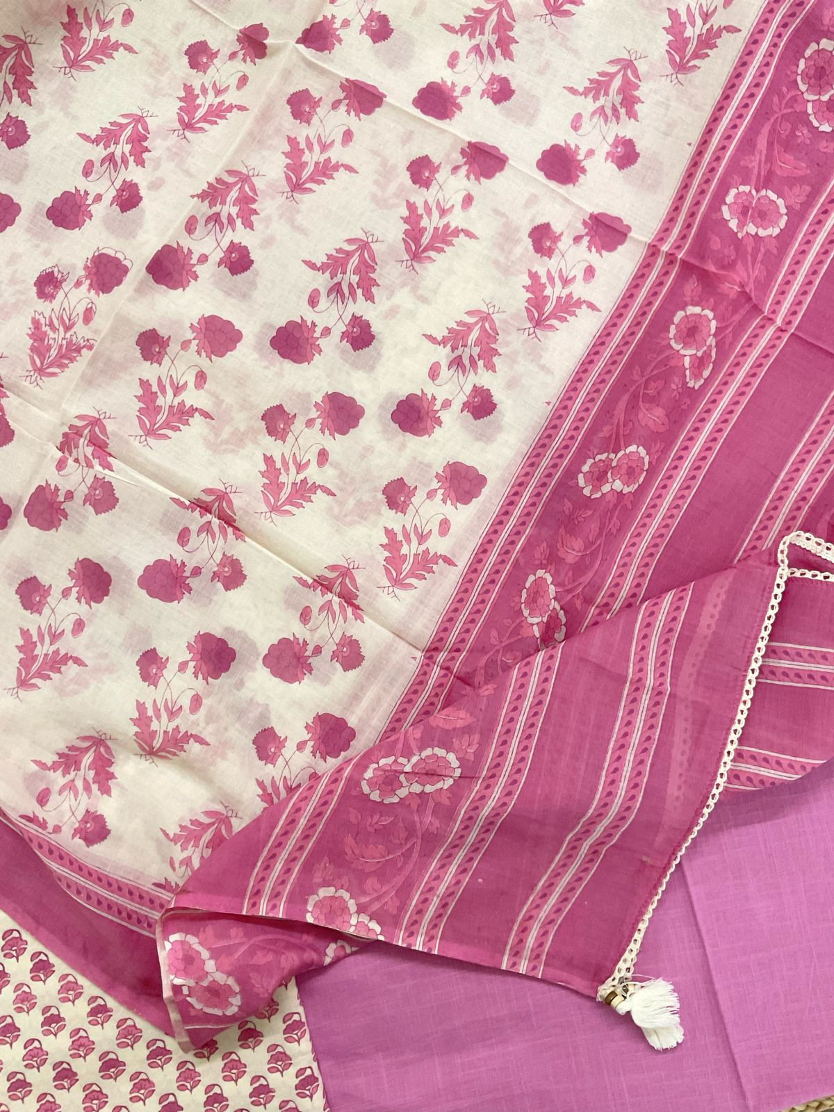 Pure Cotton Printed Embroidered Suit - Pinkish Purple