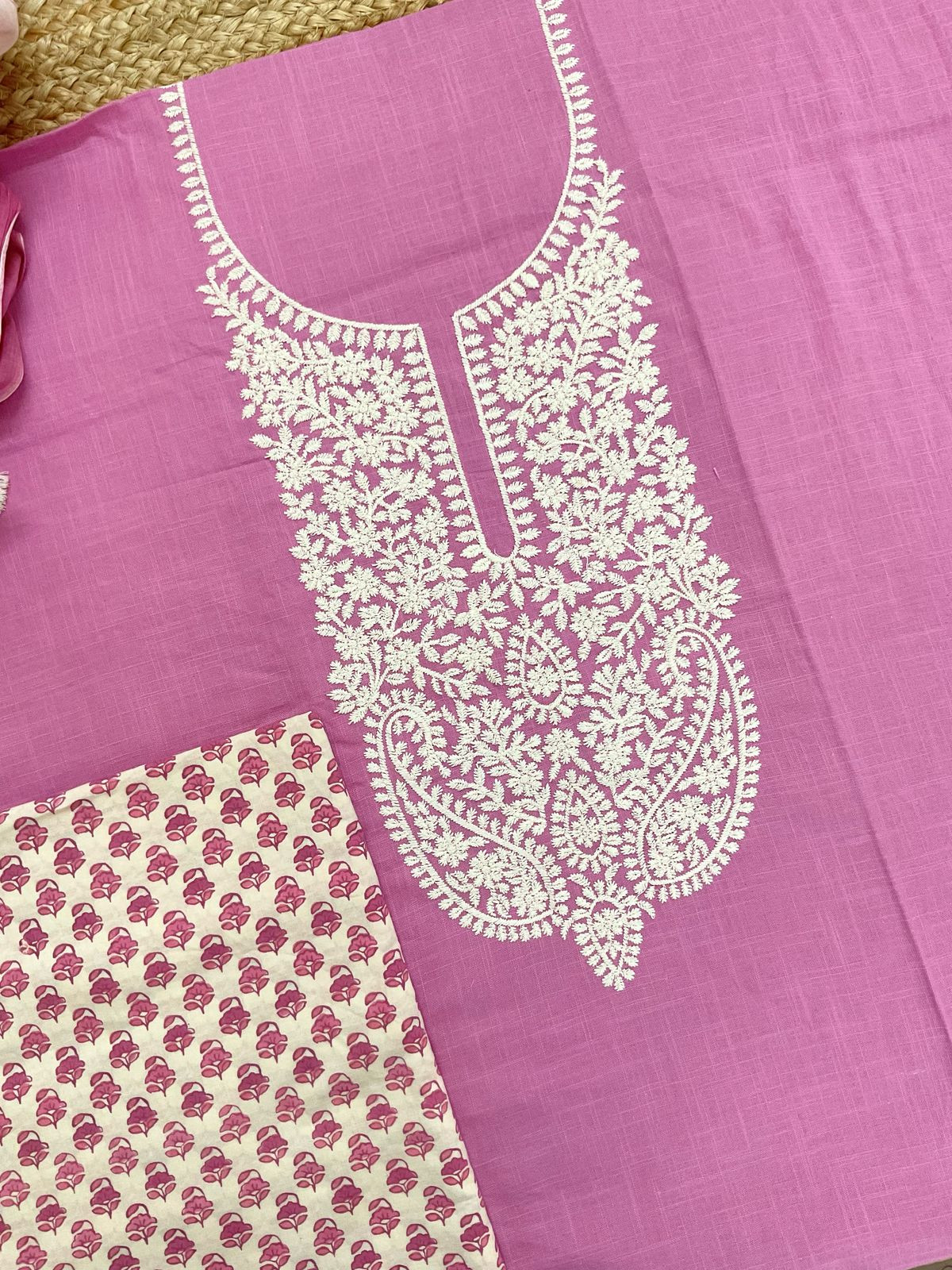 Pure Cotton Printed Embroidered Suit - Pinkish Purple