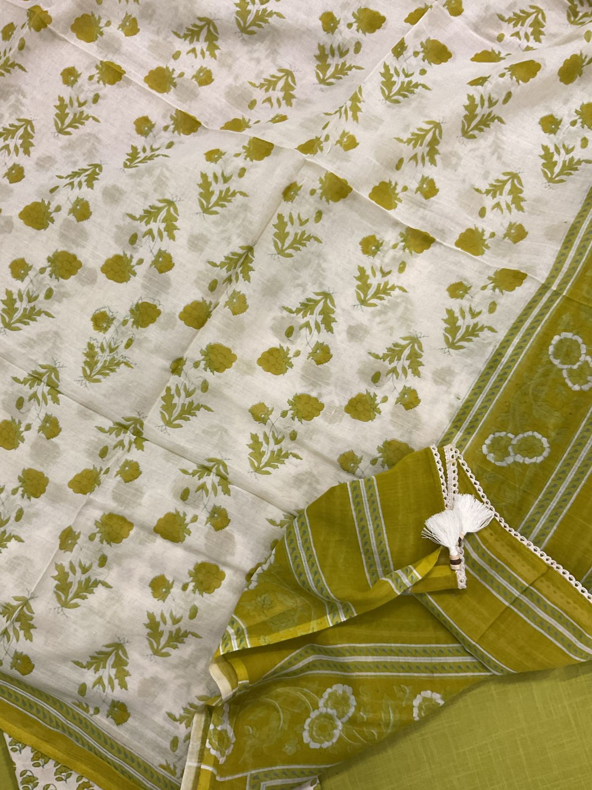 Pure Cotton Printed Embroidered Suit - Green