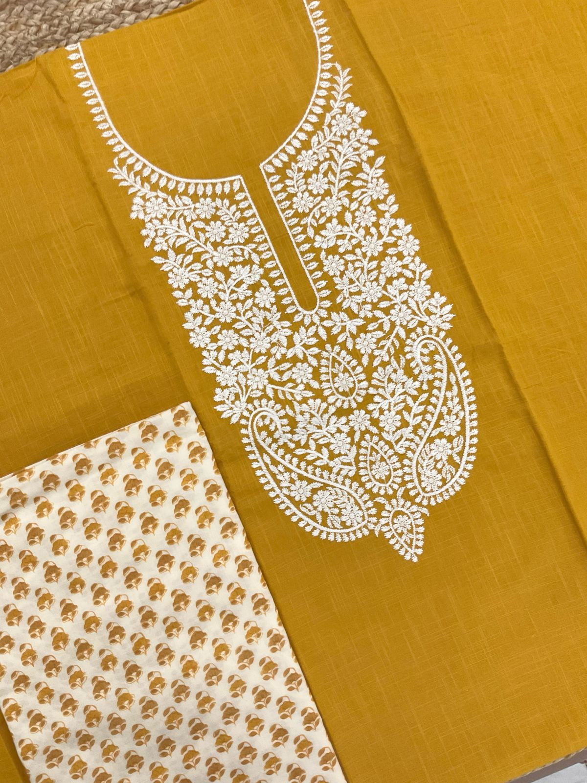 Pure Cotton Printed Embroidered Suit - Yellow