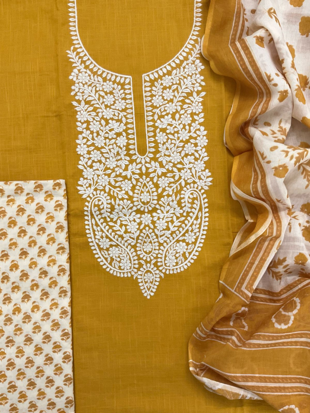 Pure Cotton Printed Embroidered Suit - Yellow