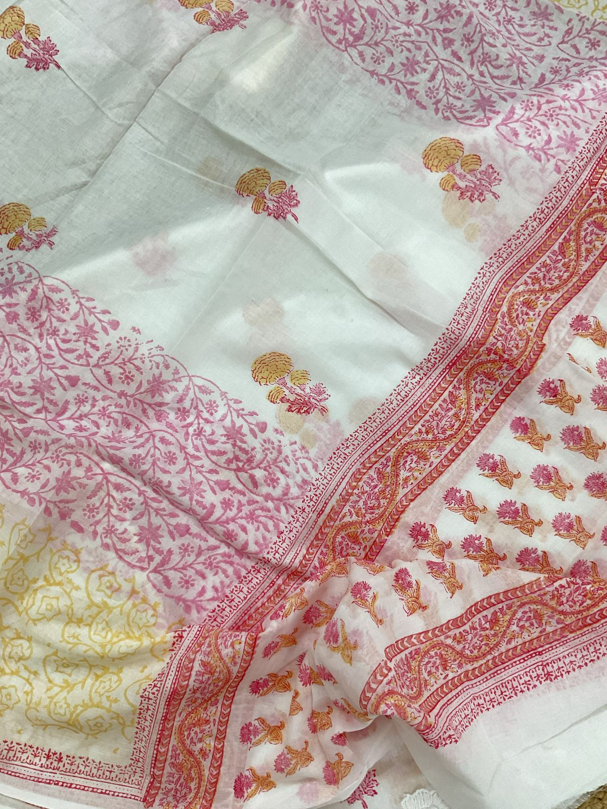 Pure Cotton Printed Embroidered Suit - White