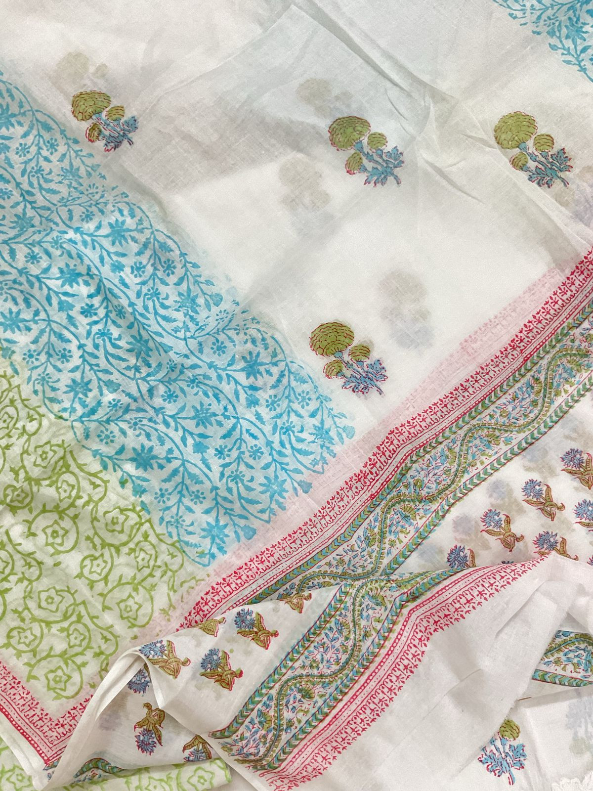 Pure Cotton Printed Embroidered Suit - White