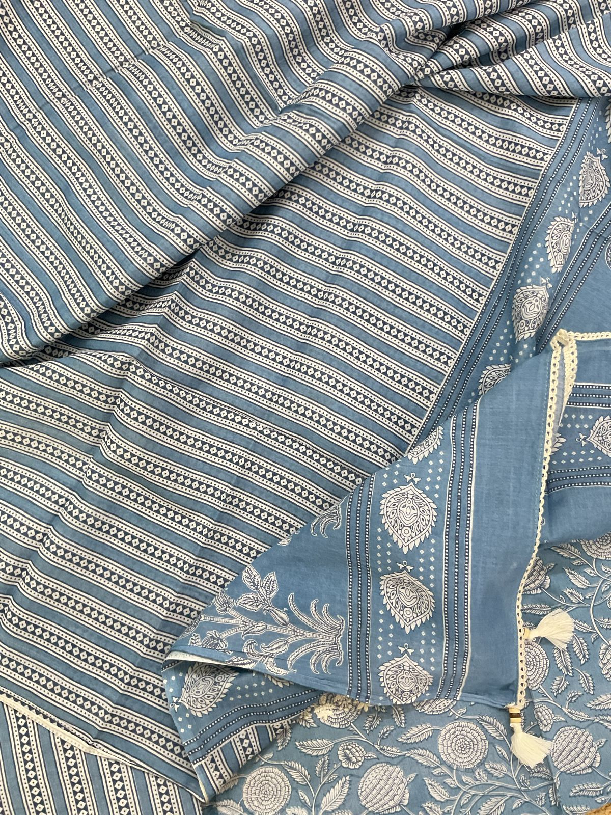 Pure Cotton Printed Embroidered Suit - Blue