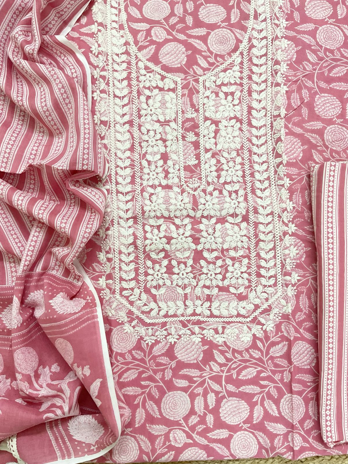 Pure Cotton Printed Embroidered Suit - Pink