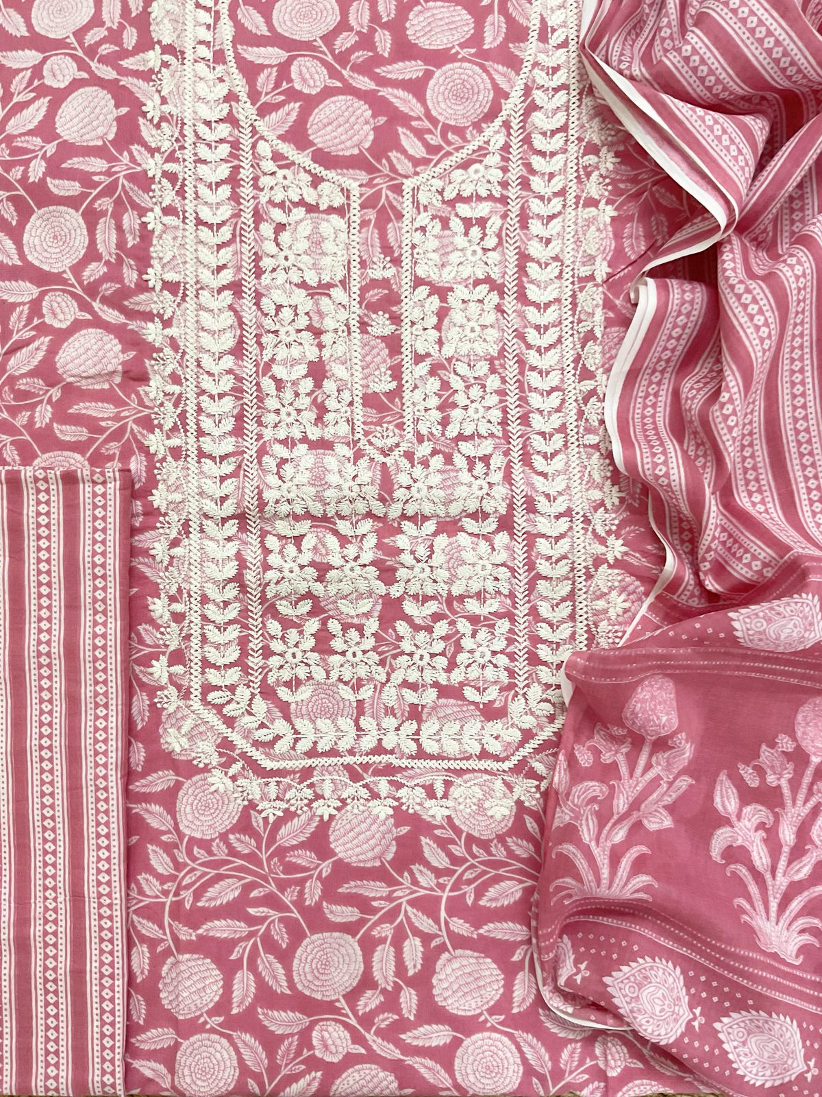 Pure Cotton Printed Embroidered Suit - Pink