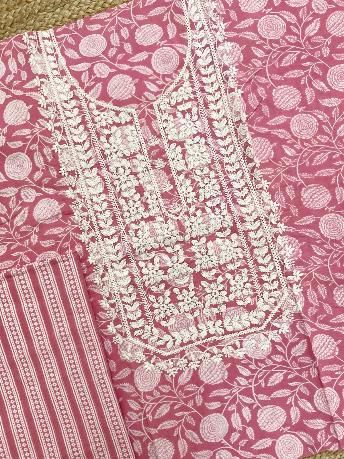 Pure Cotton Printed Embroidered Suit - Pink