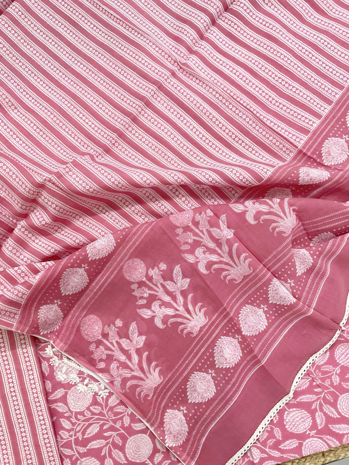 Pure Cotton Printed Embroidered Suit - Pink