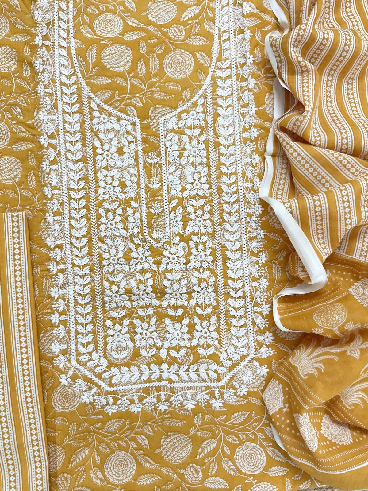 Pure Cotton Printed Embroidered Suit - Yellow