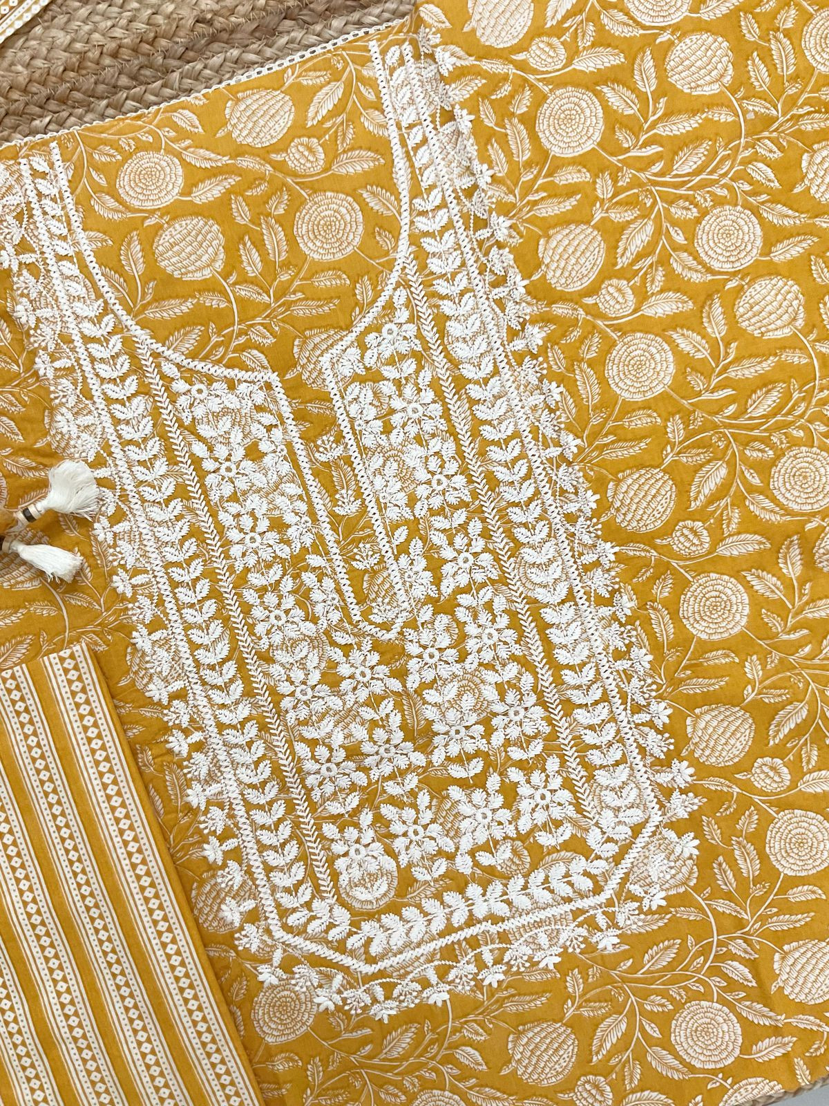Pure Cotton Printed Embroidered Suit - Yellow