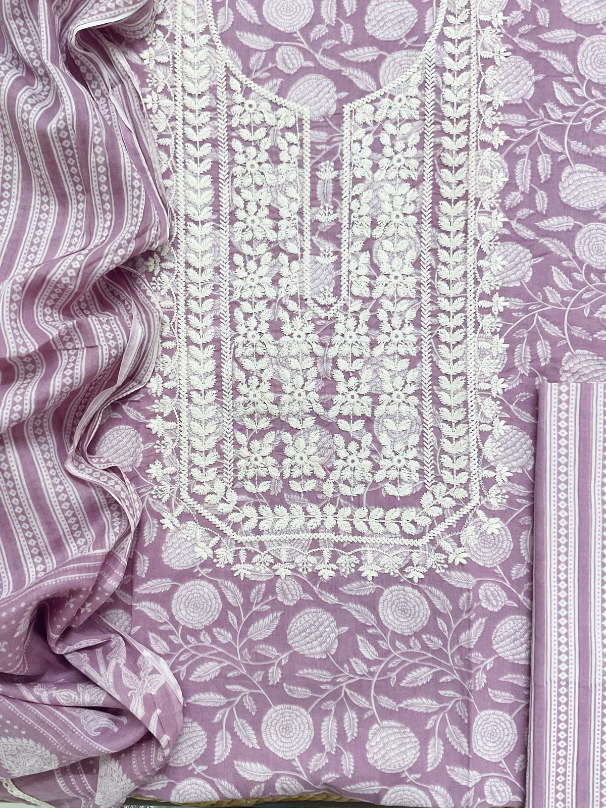 Pure Cotton Printed Embroidered Suit - Purple