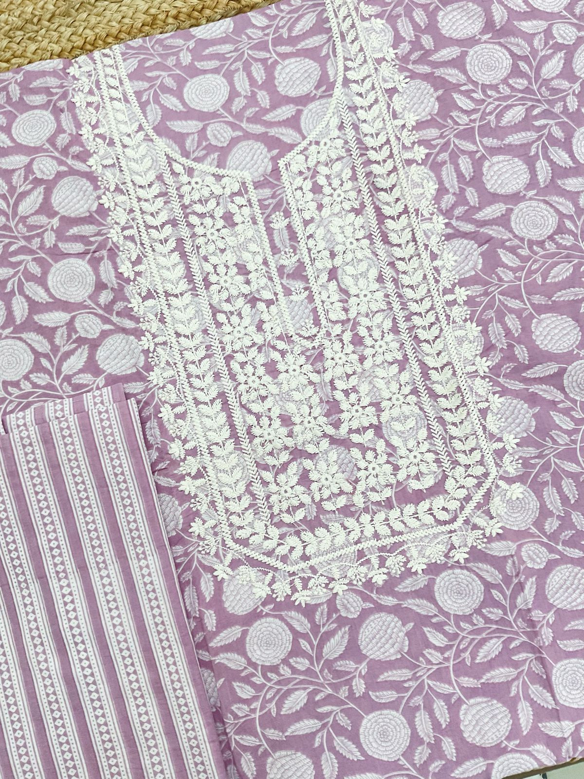 Pure Cotton Printed Embroidered Suit - Purple