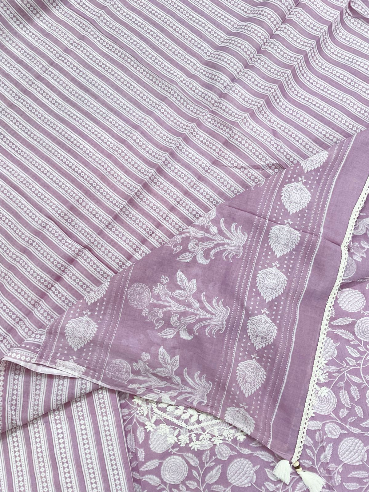Pure Cotton Printed Embroidered Suit - Purple