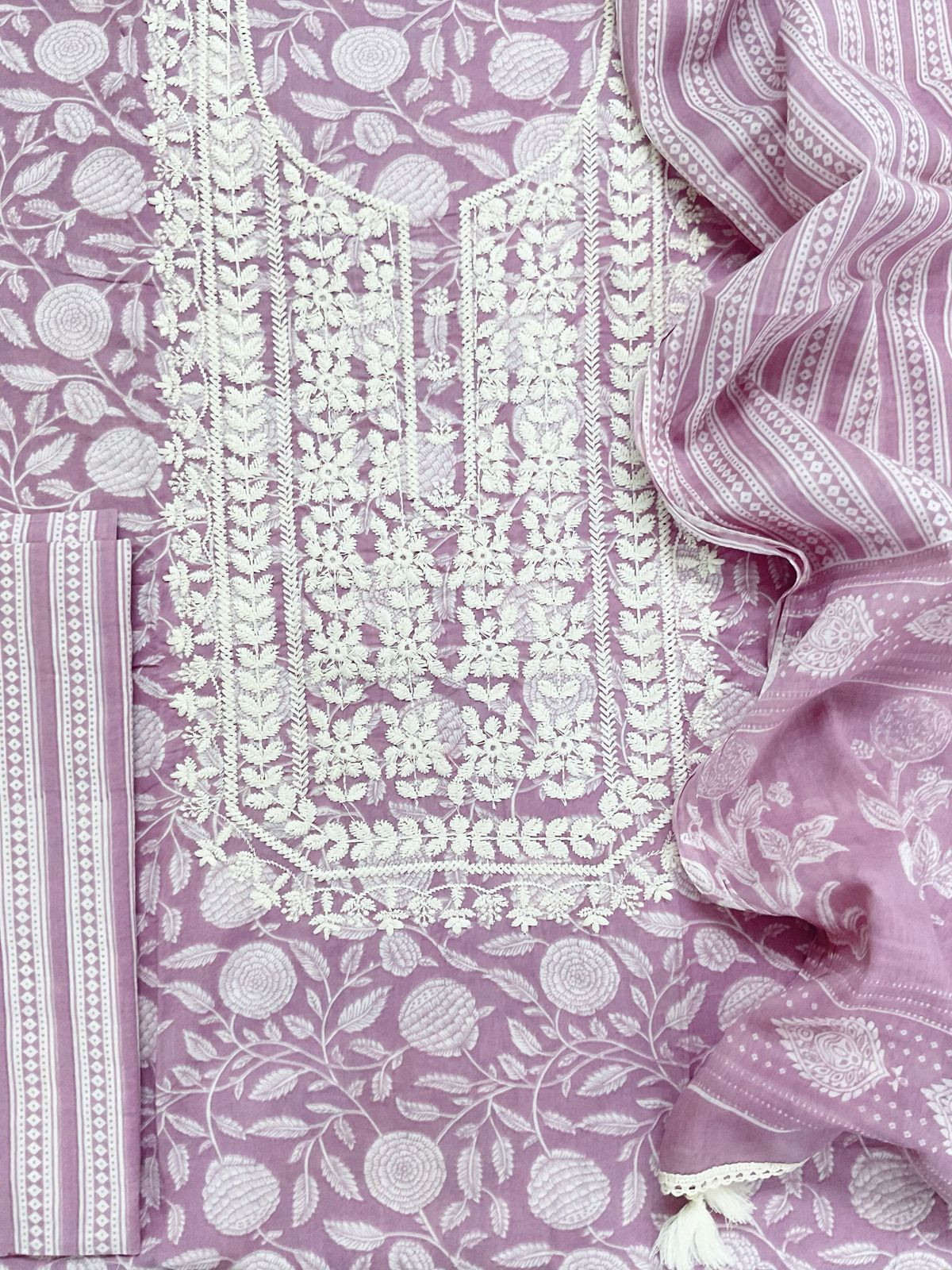 Pure Cotton Printed Embroidered Suit - Purple