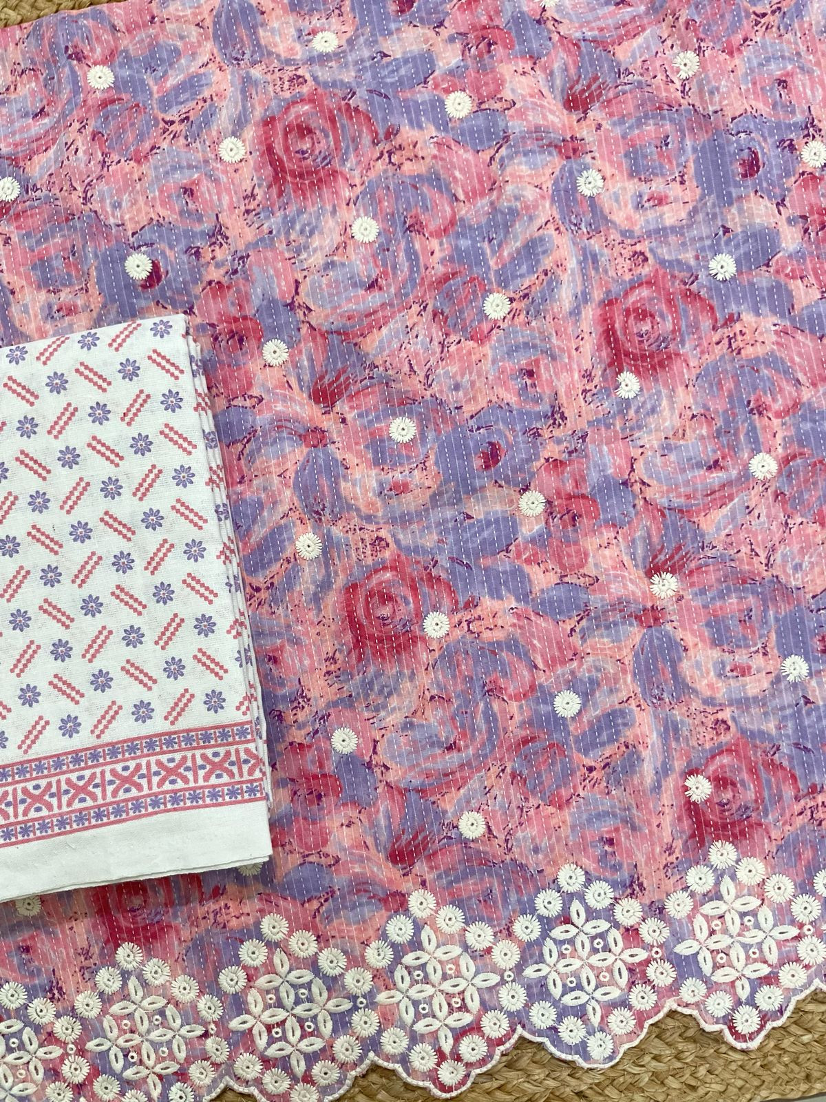 Pure Cotton Printed Embroidered Suit - Pink