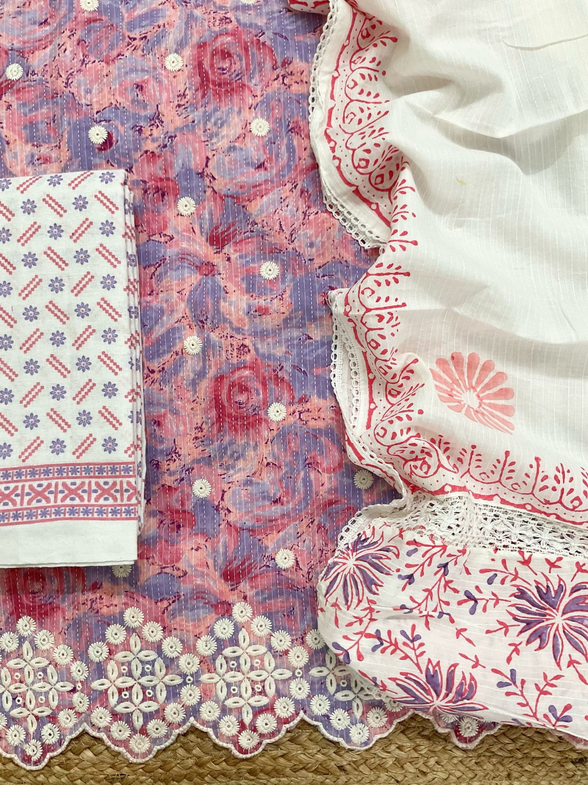 Pure Cotton Printed Embroidered Suit - Pink