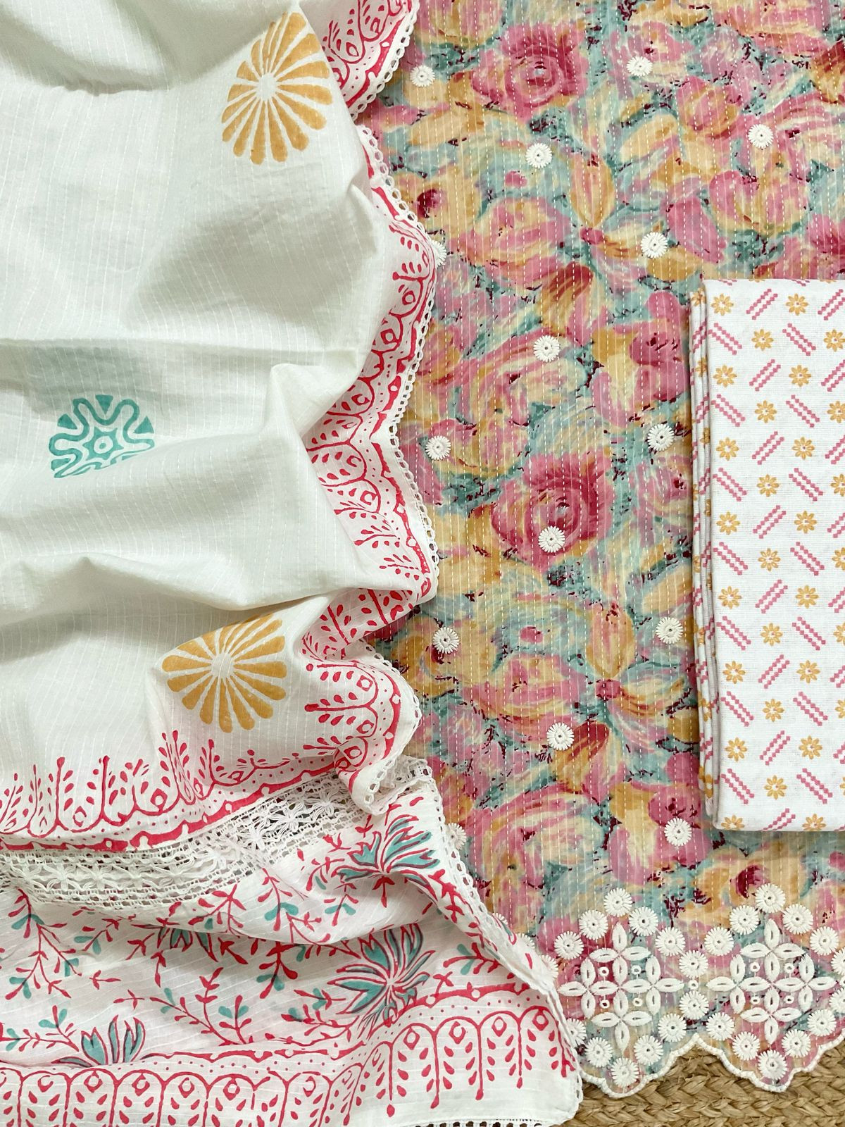 Pure Cotton Printed Embroidered Suit - Yellow