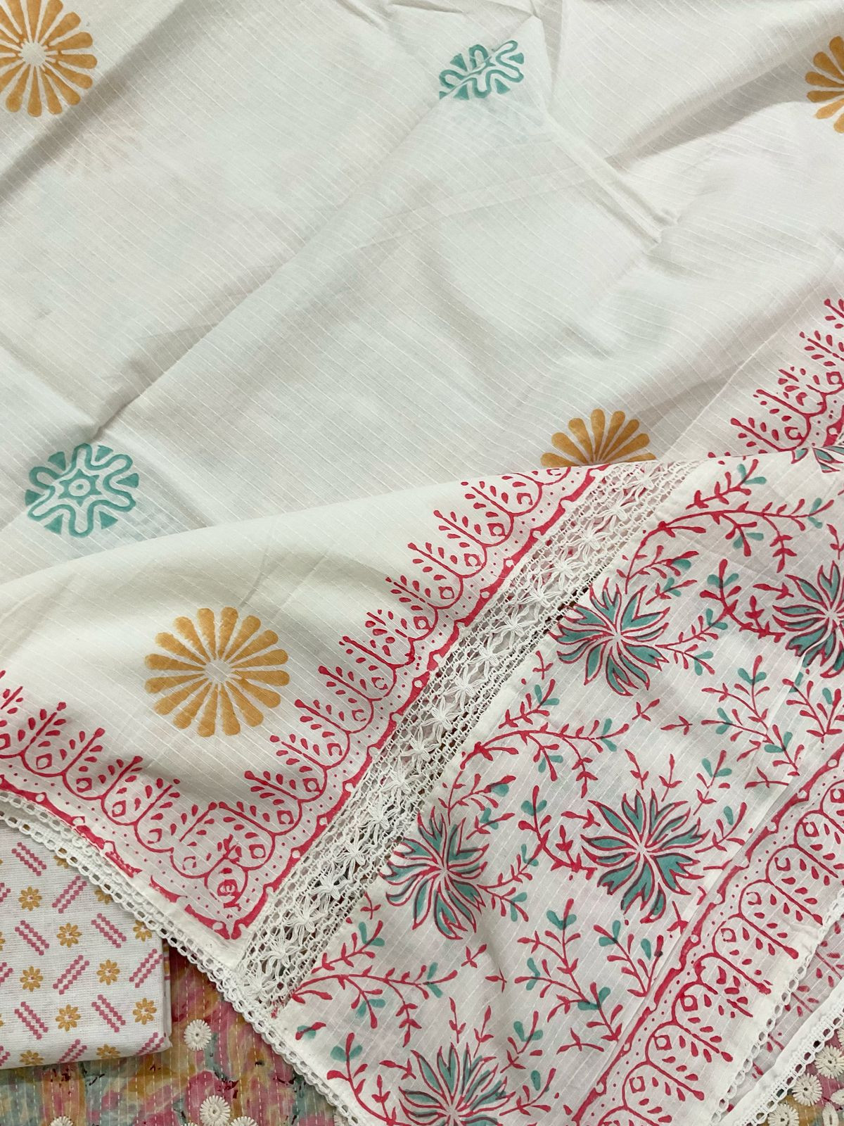 Pure Cotton Printed Embroidered Suit - Yellow