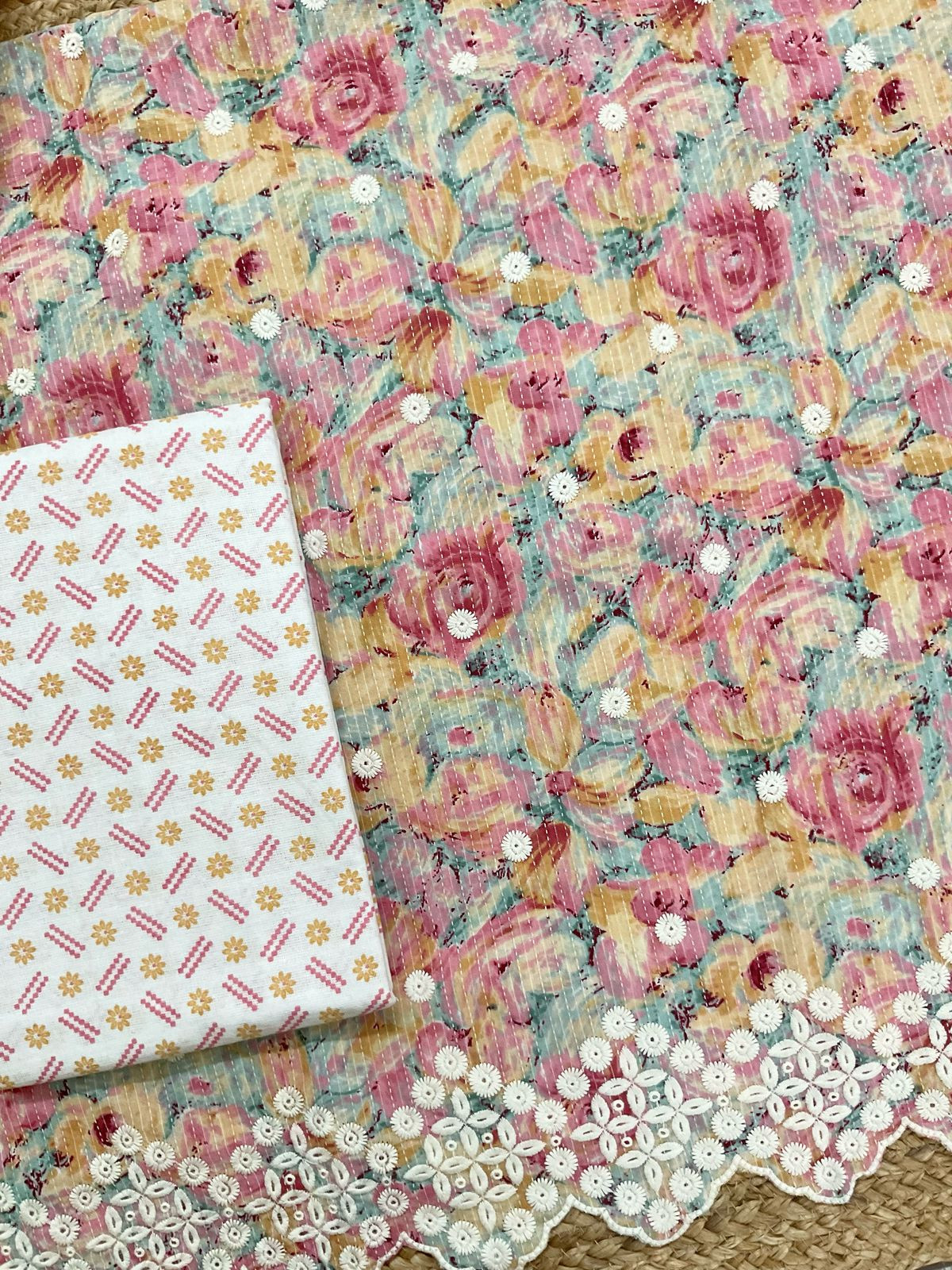 Pure Cotton Printed Embroidered Suit - Yellow