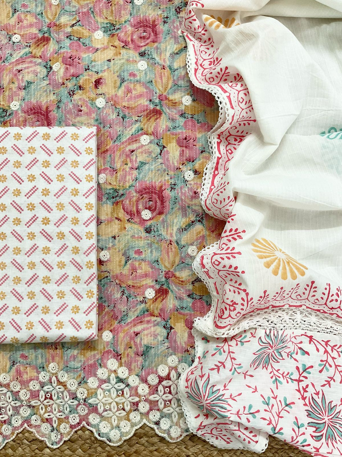 Pure Cotton Printed Embroidered Suit - Yellow