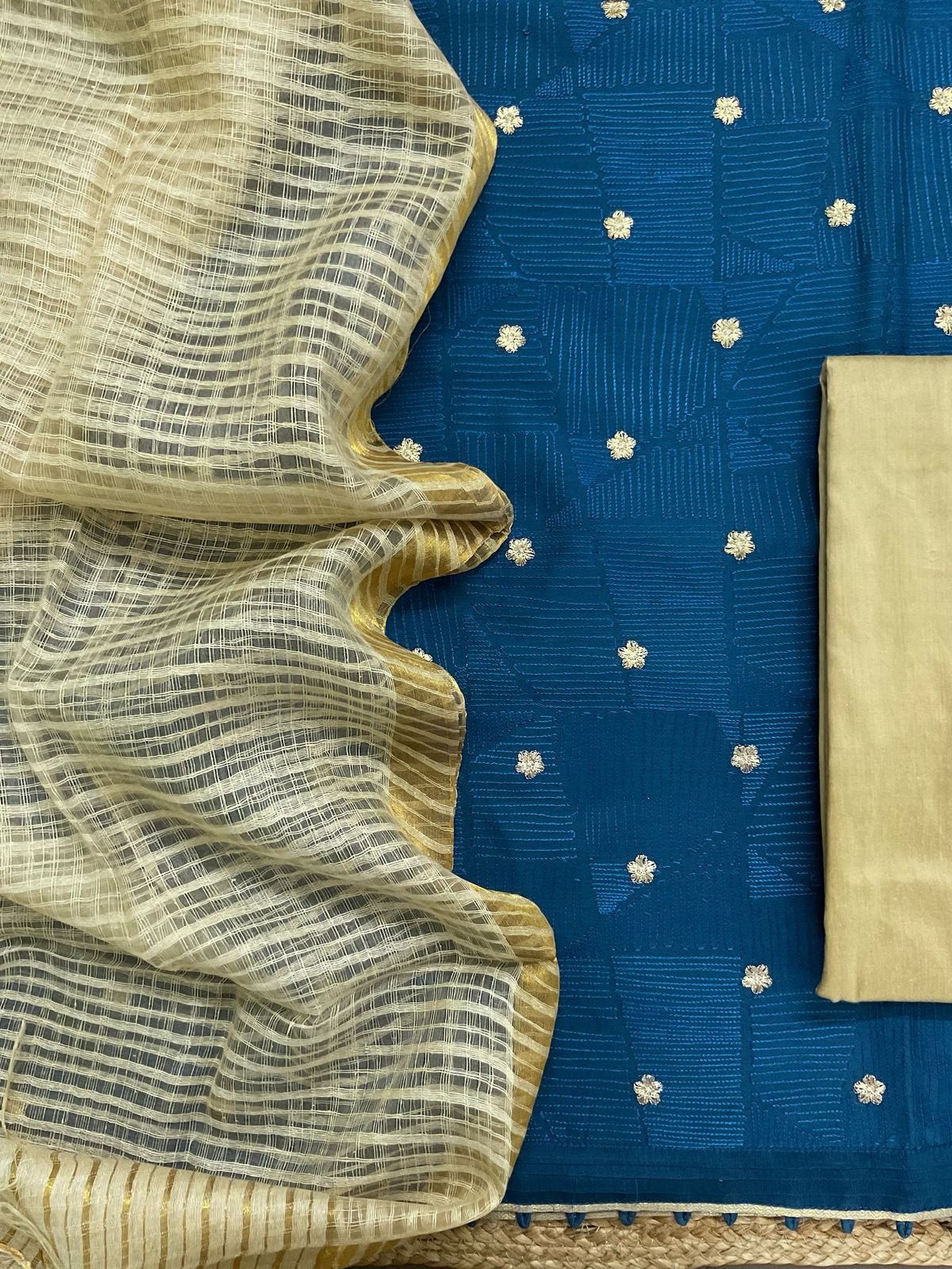 Pure Chanderi Embroidered Suit - Blue