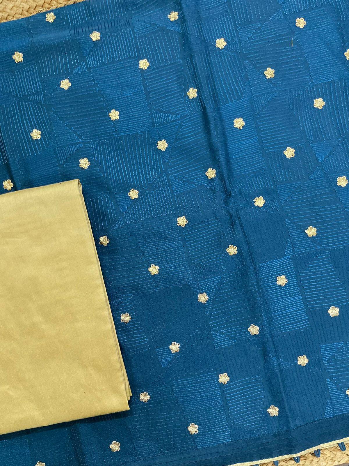 Pure Chanderi Embroidered Suit - Blue