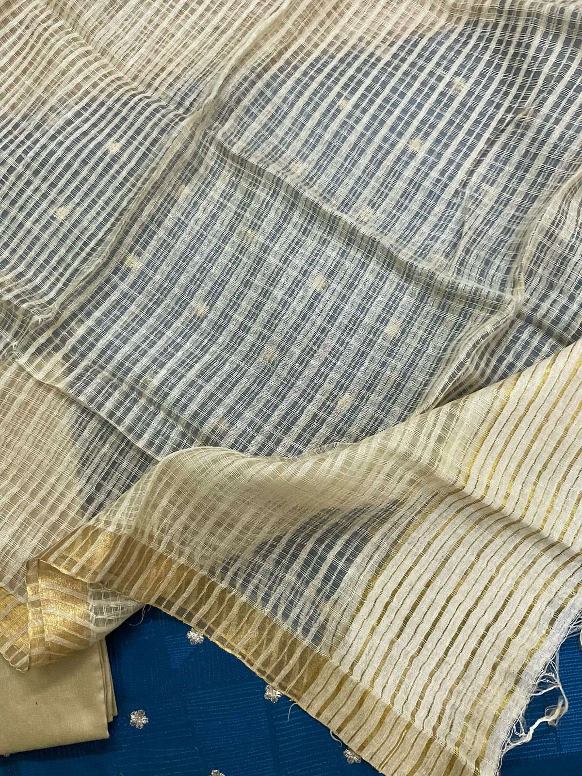 Pure Chanderi Embroidered Suit - Blue