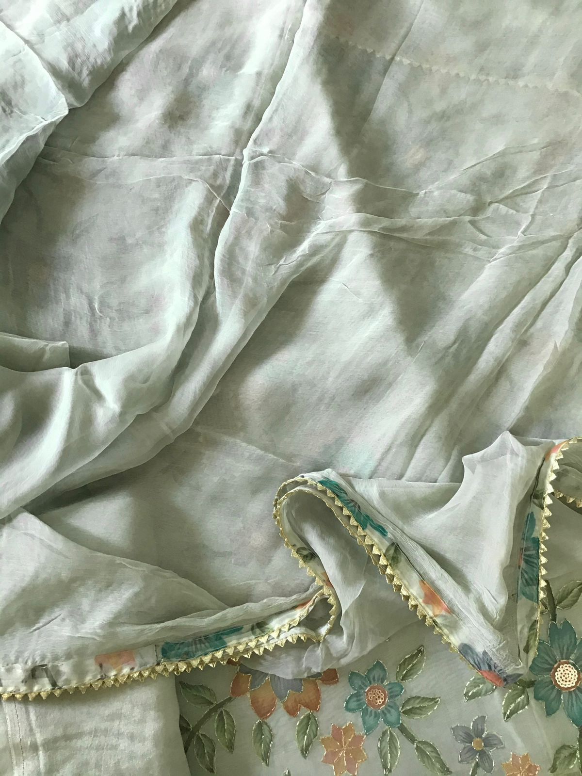 Soft Organza Printed Embroidered Suit - Green