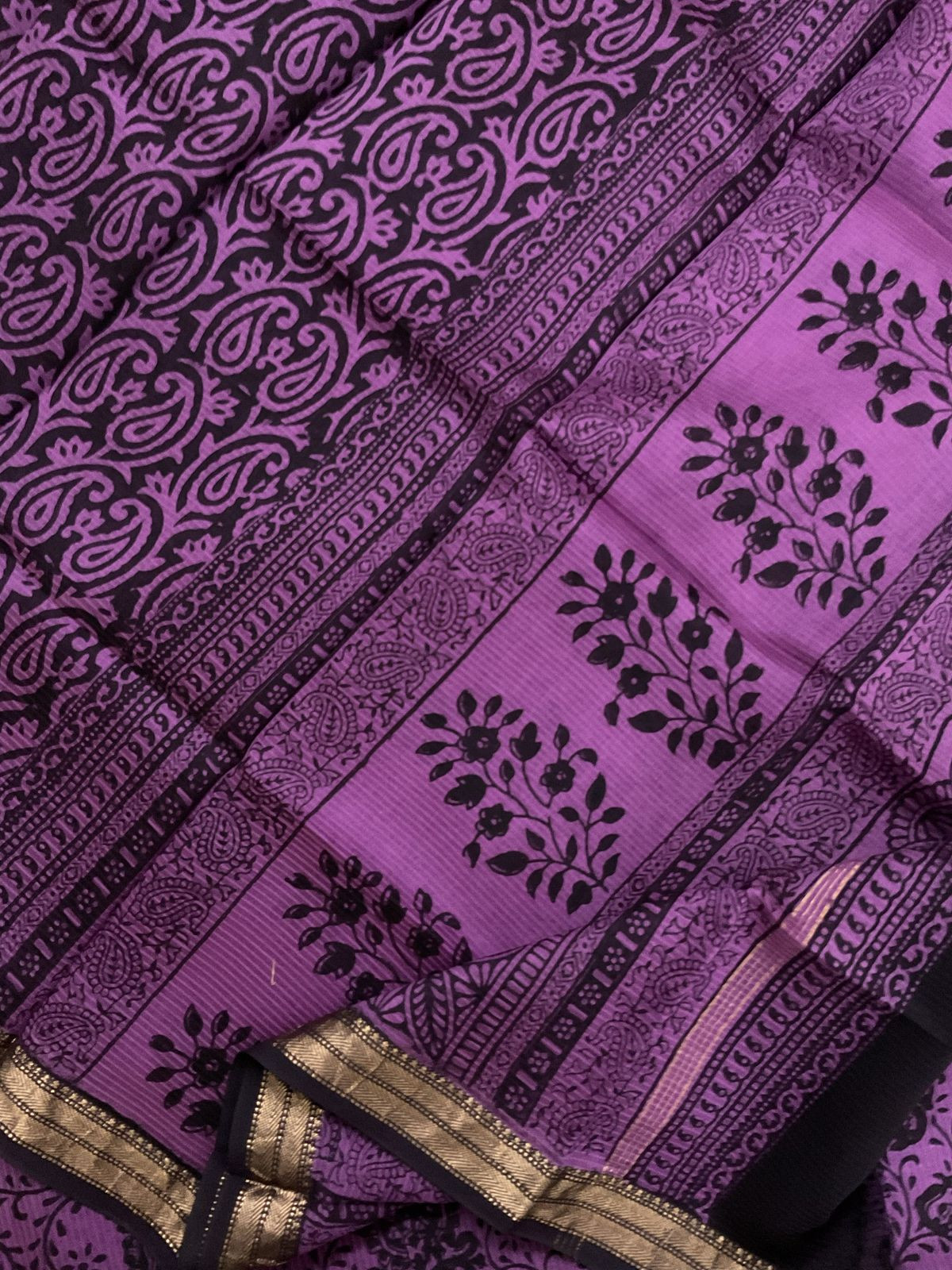 Pure Maheshwari Self Weaved Bagh Printed Suit - Purple