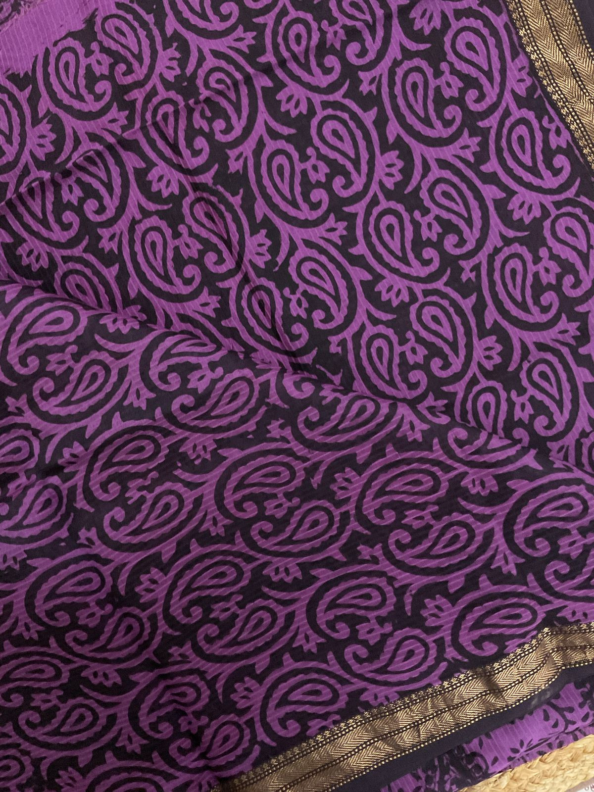 Pure Maheshwari Self Weaved Bagh Printed Suit - Purple