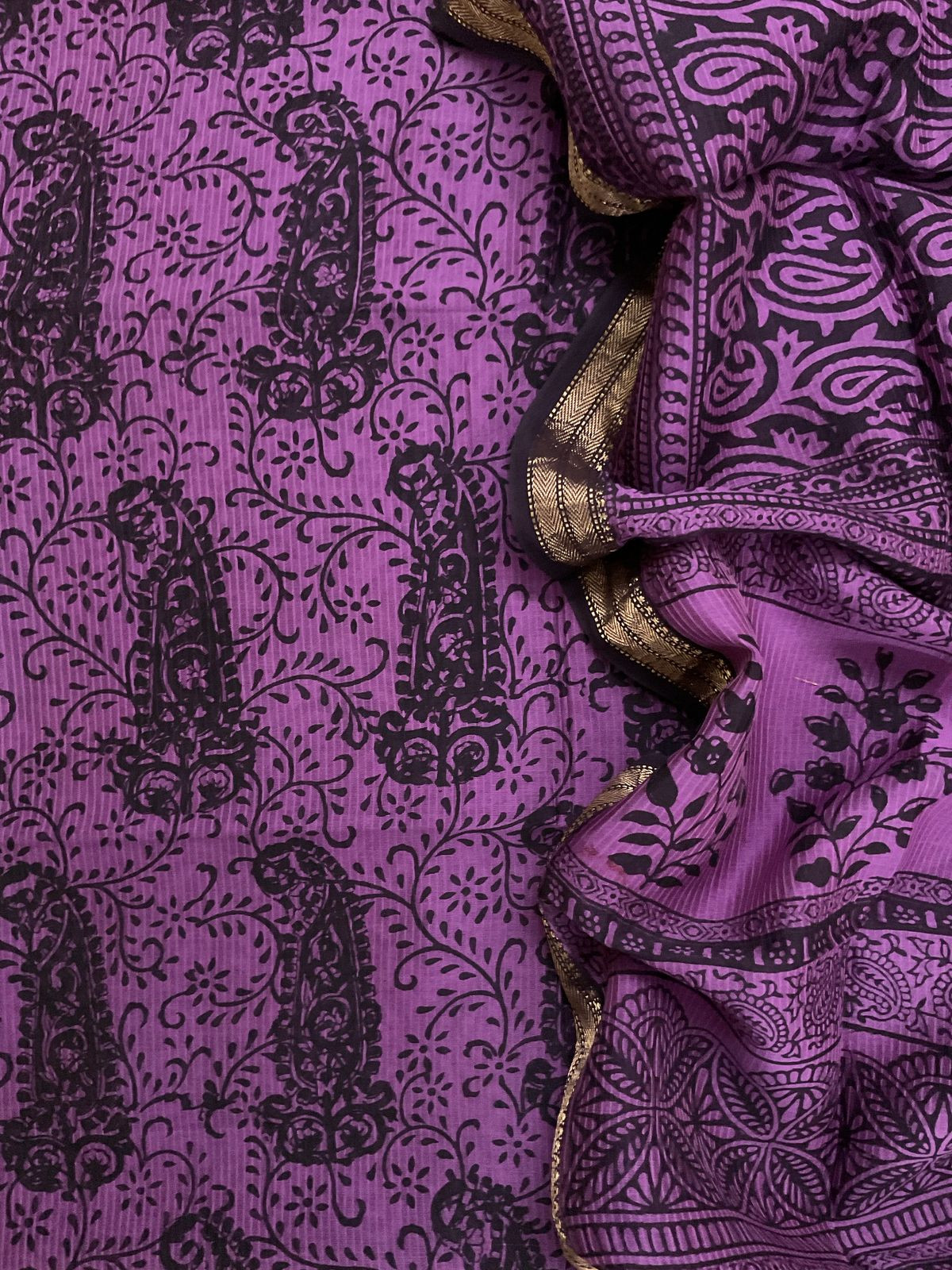 Pure Maheshwari Self Weaved Bagh Printed Suit - Purple