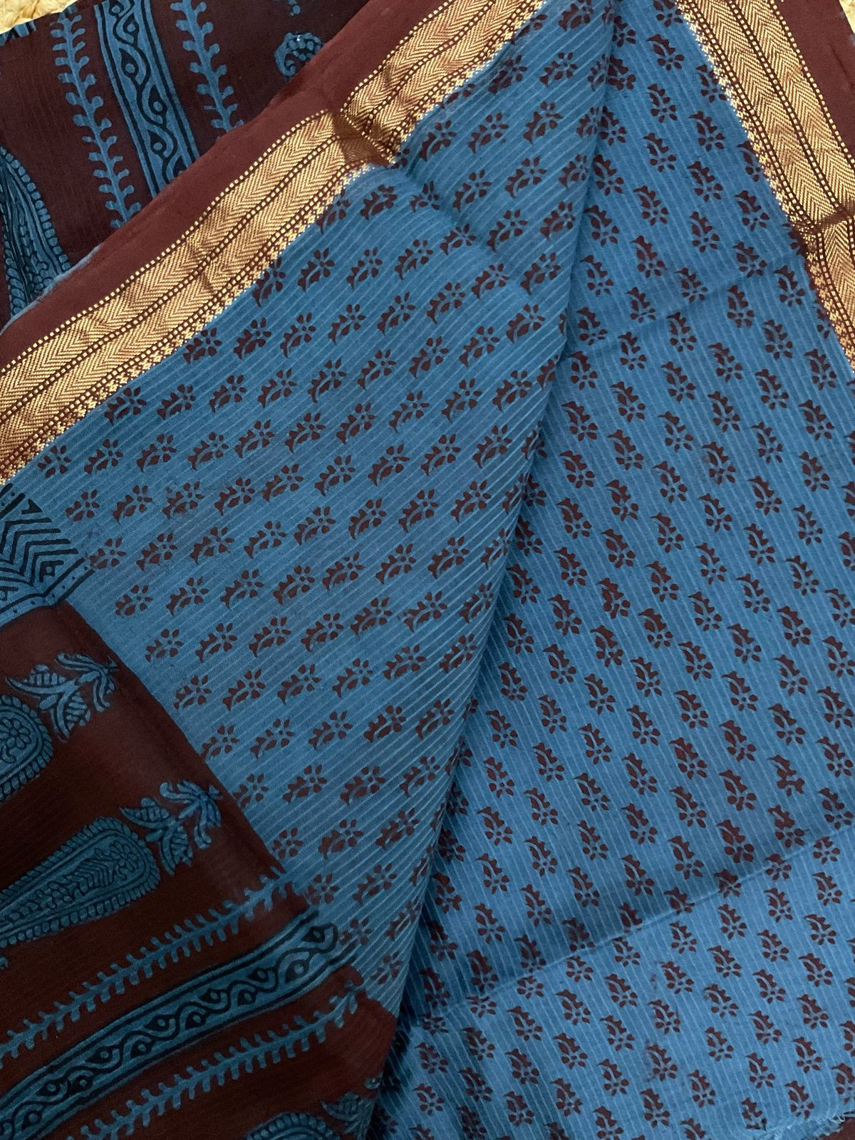 Pure Maheshwari Self Weaved Bagh Printed Suit - Brown