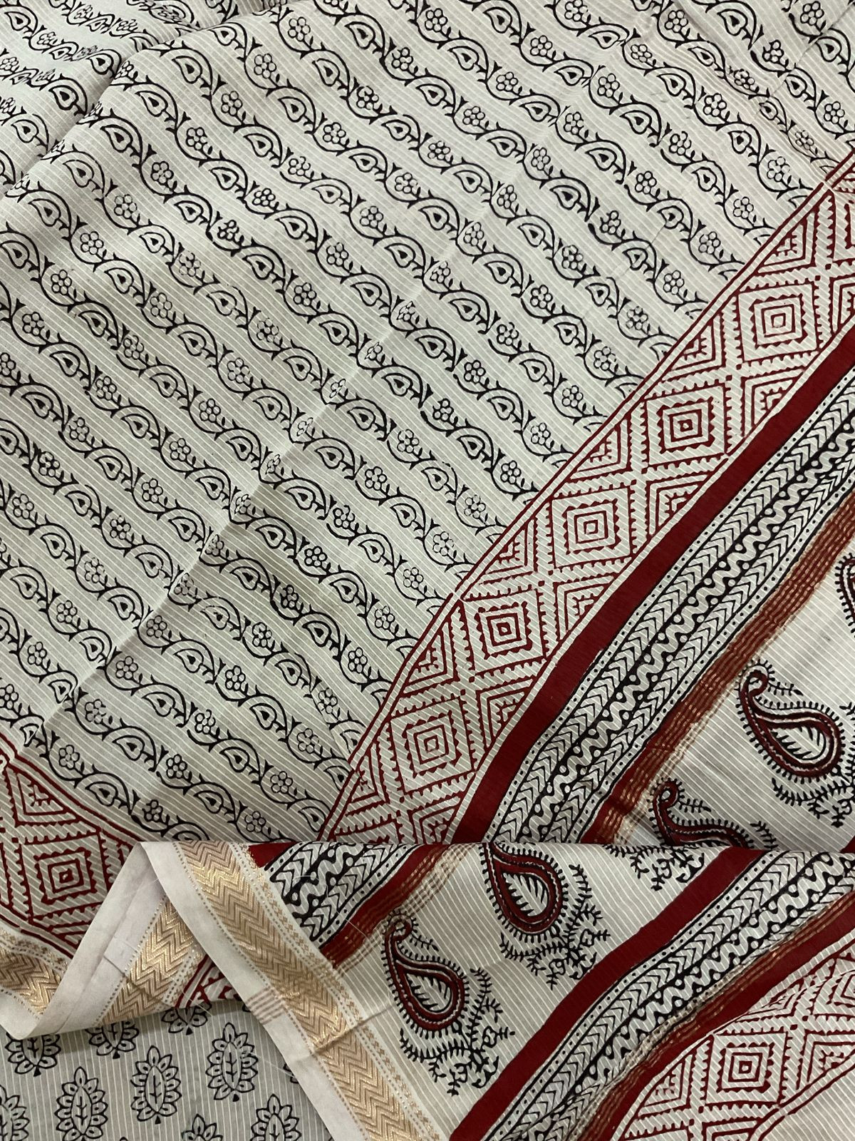 Pure Maheshwari Self Weaved Bagh Printed Suit - Offwhite