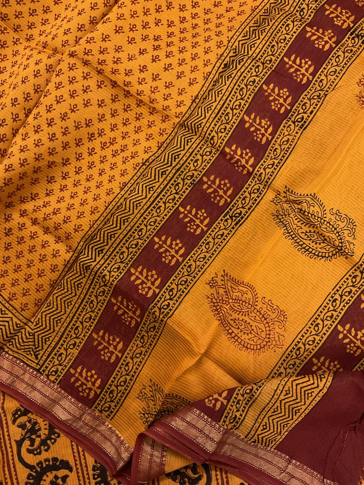 Pure Maheshwari Self Weaved Bagh Printed Suit - Orange