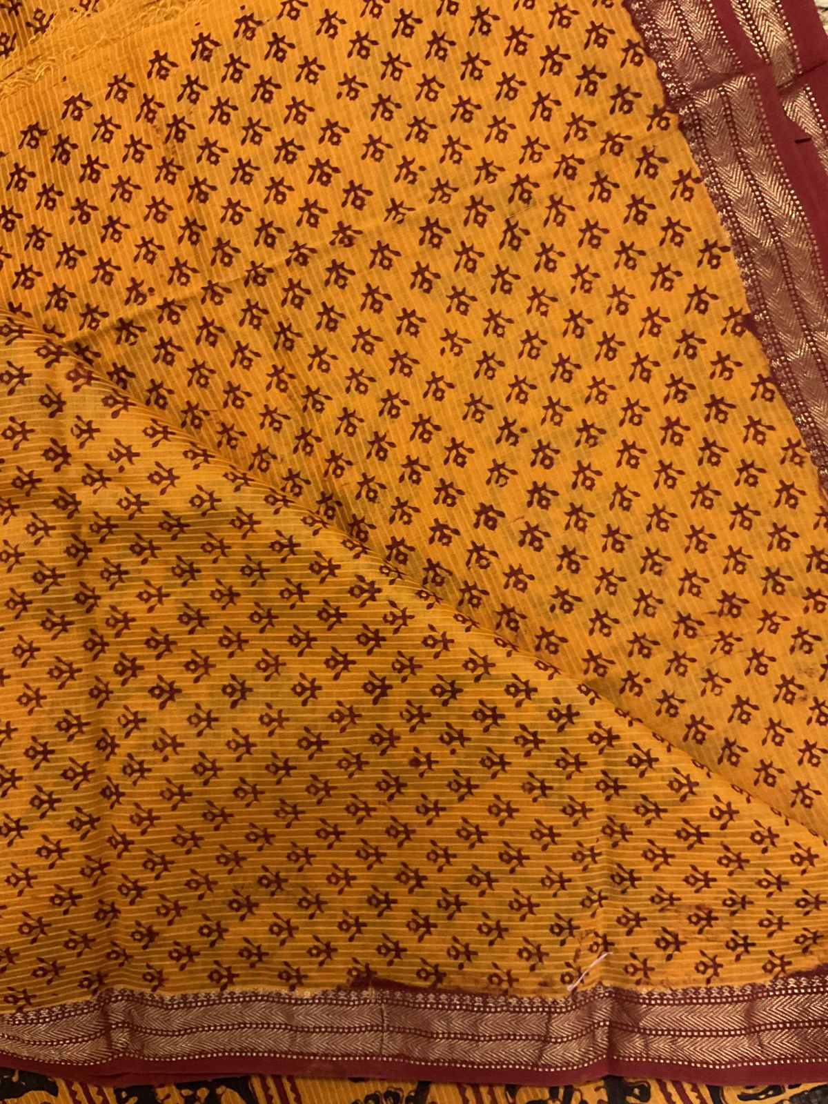 Pure Maheshwari Self Weaved Bagh Printed Suit - Orange