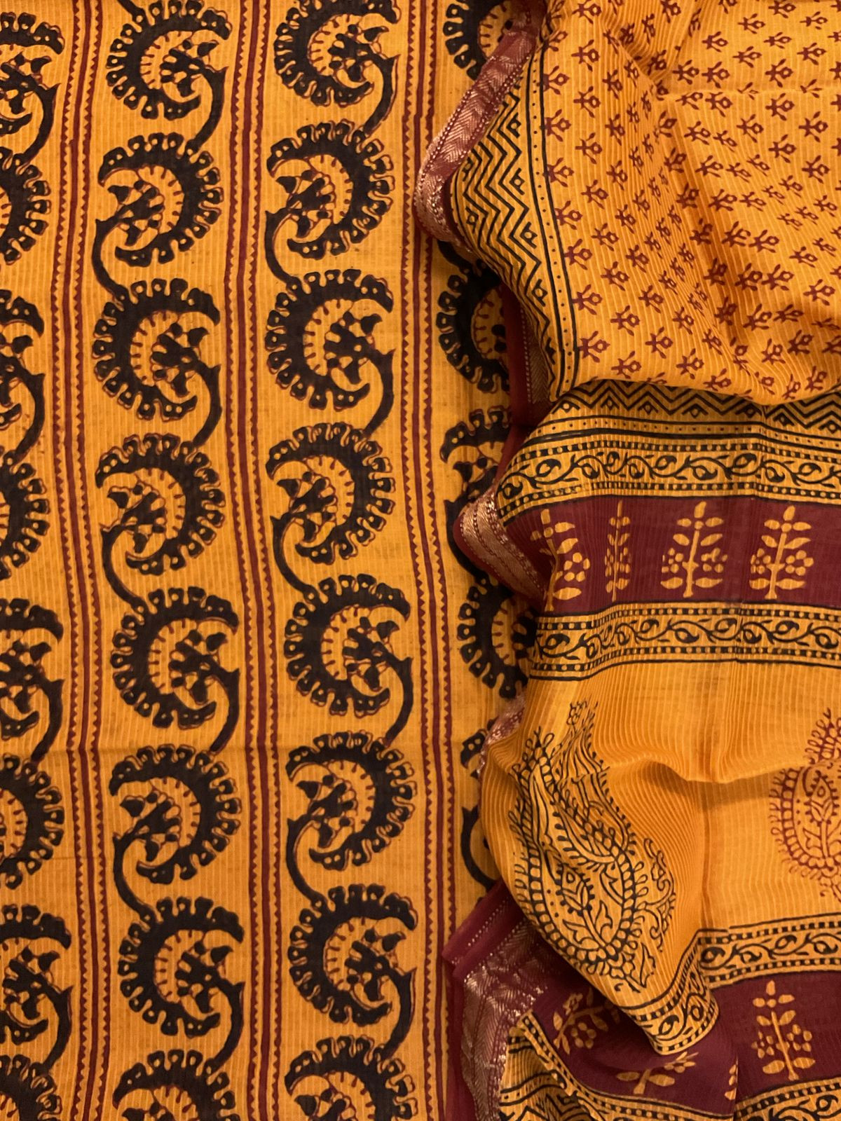 Pure Maheshwari Self Weaved Bagh Printed Suit - Orange