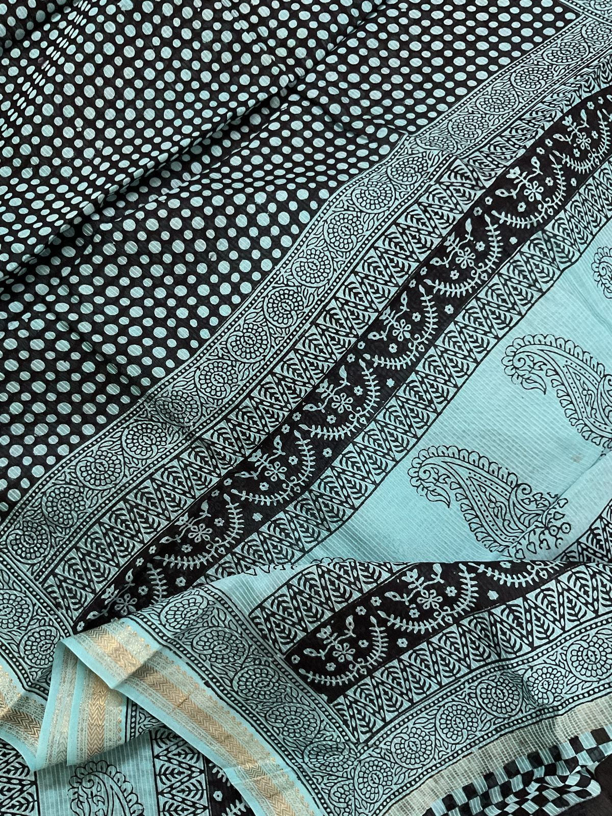 Pure Maheshwari Self Weaved Bagh Printed Suit - Blue