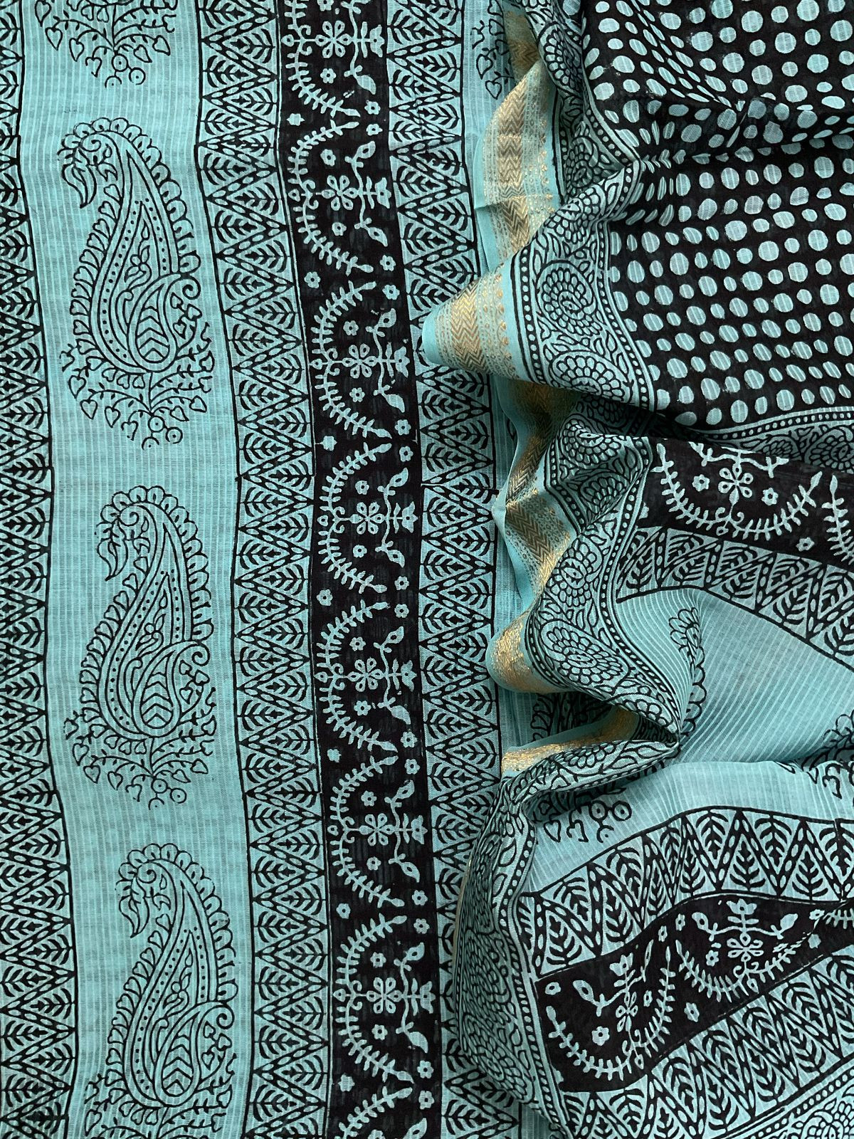 Pure Maheshwari Self Weaved Bagh Printed Suit - Blue