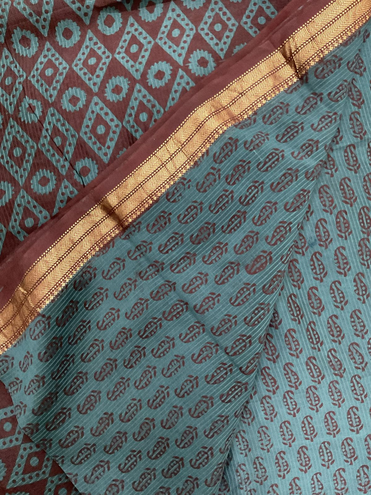 Pure Maheshwari Self Weaved Bagh Printed Suit - Brown