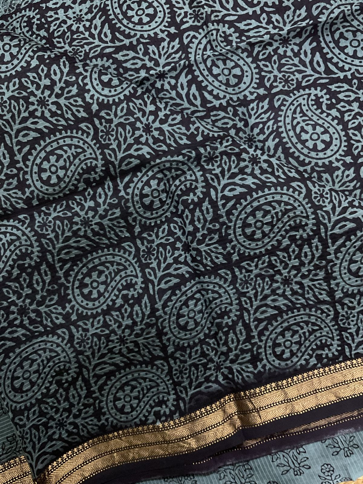 Pure Maheshwari Self Weaved Bagh Printed Suit - Grey