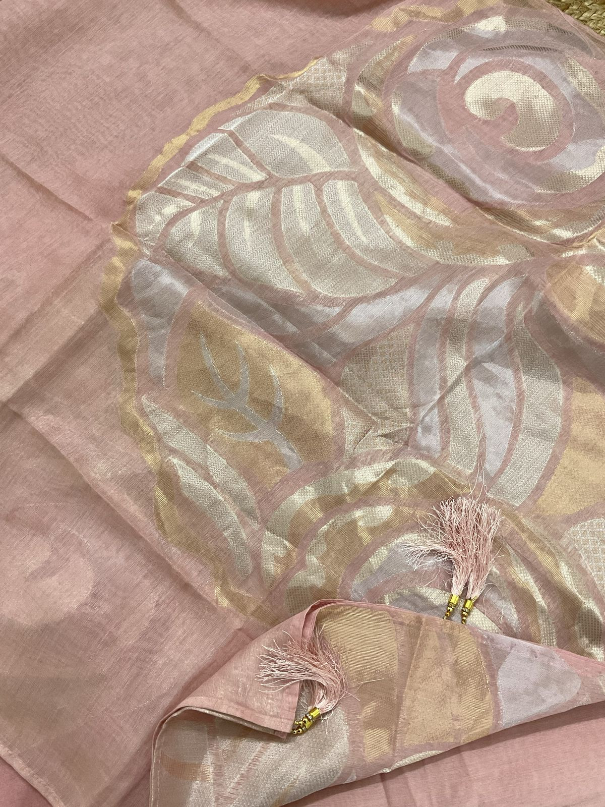 Soft Fine Chanderi Embroidered Jamdani Suit - Peachish Pink