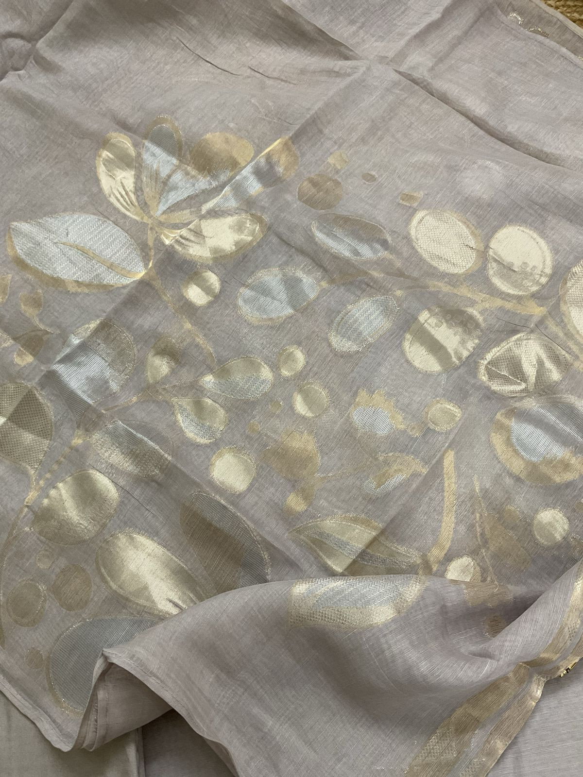 Soft Fine Chanderi Embroidered Jamdani Suit - Grey