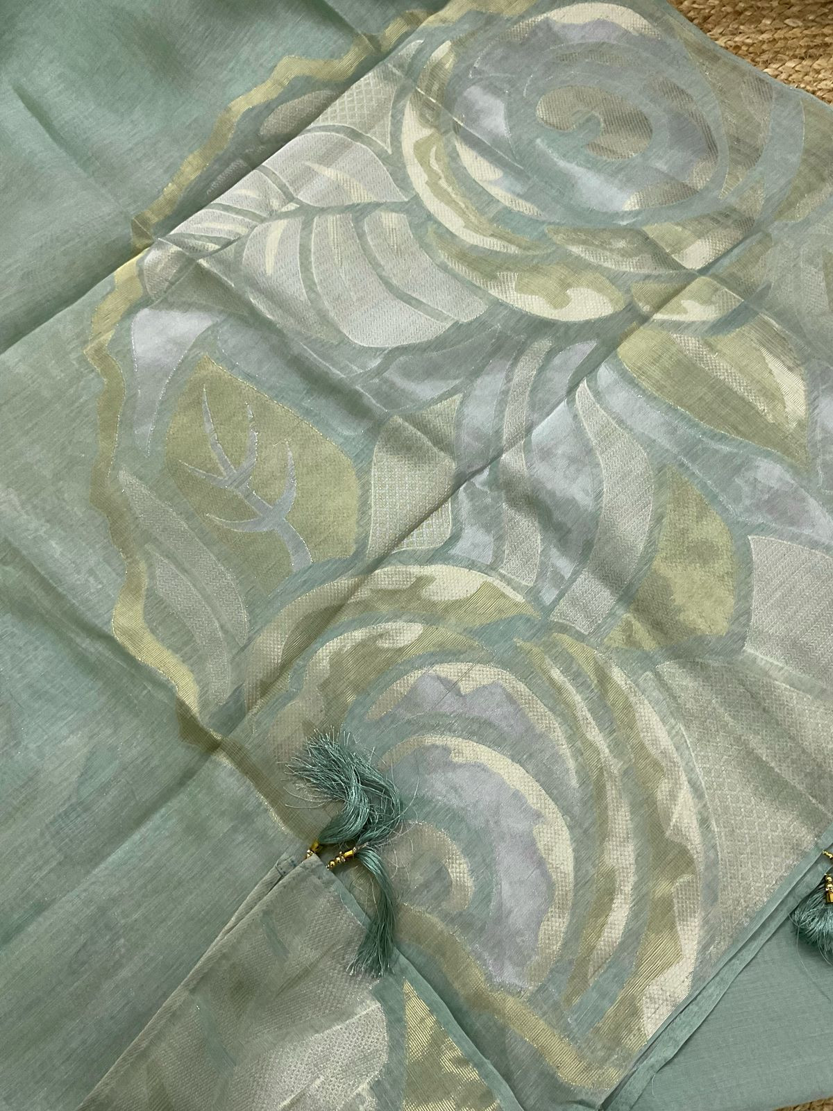 Soft Fine Chanderi Embroidered Jamdani Suit - Green