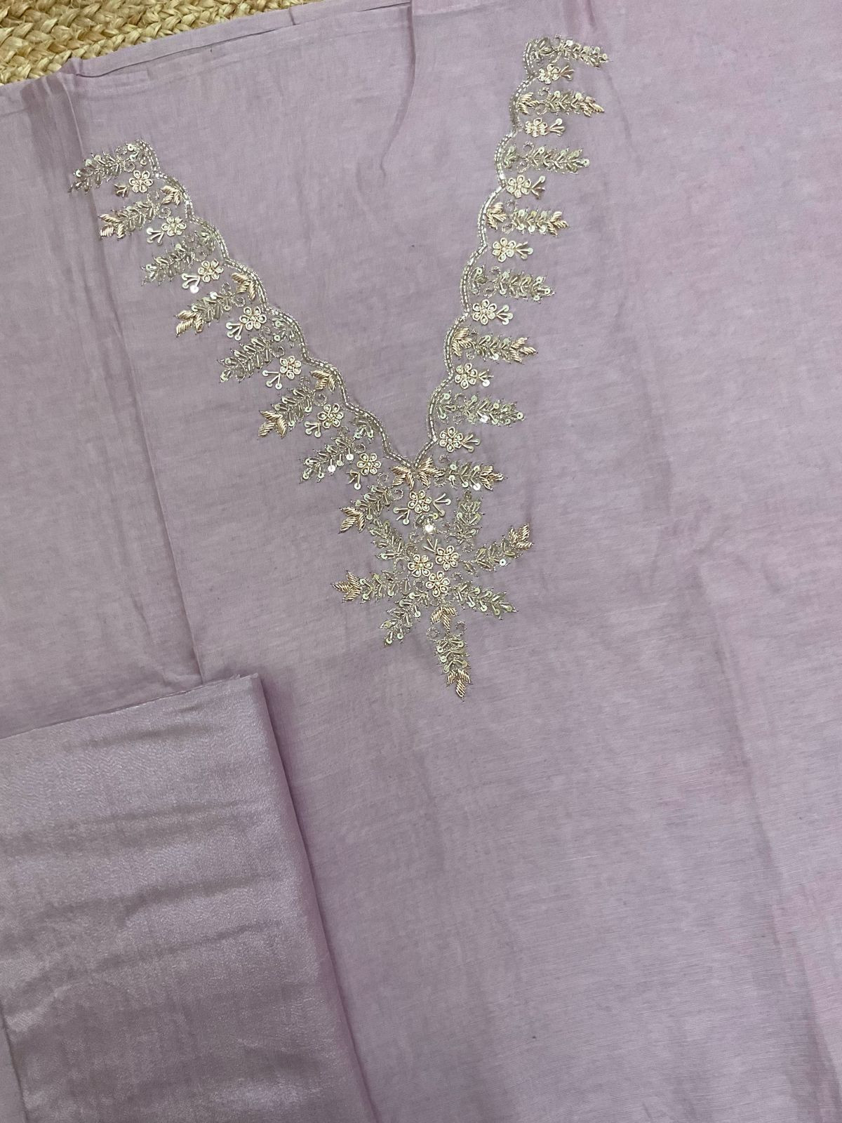 Soft Fine Chanderi Embroidered Jamdani Suit - Lavender