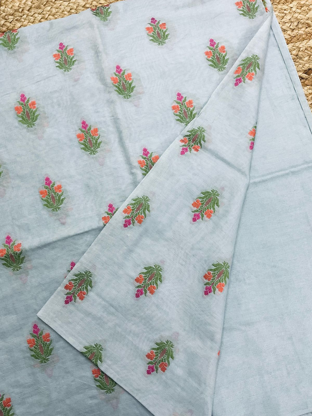 Pure Chanderi Banarasi Weaved Embroidered Suit - Grey